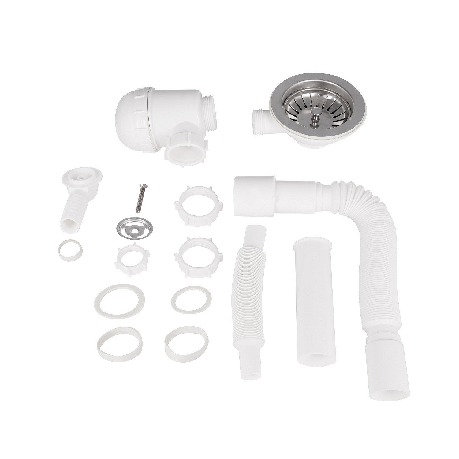 Сифон для кухонної мийки Lidz (WHI) LK14, колбовий з круглим переливом (вихід 50 мм)