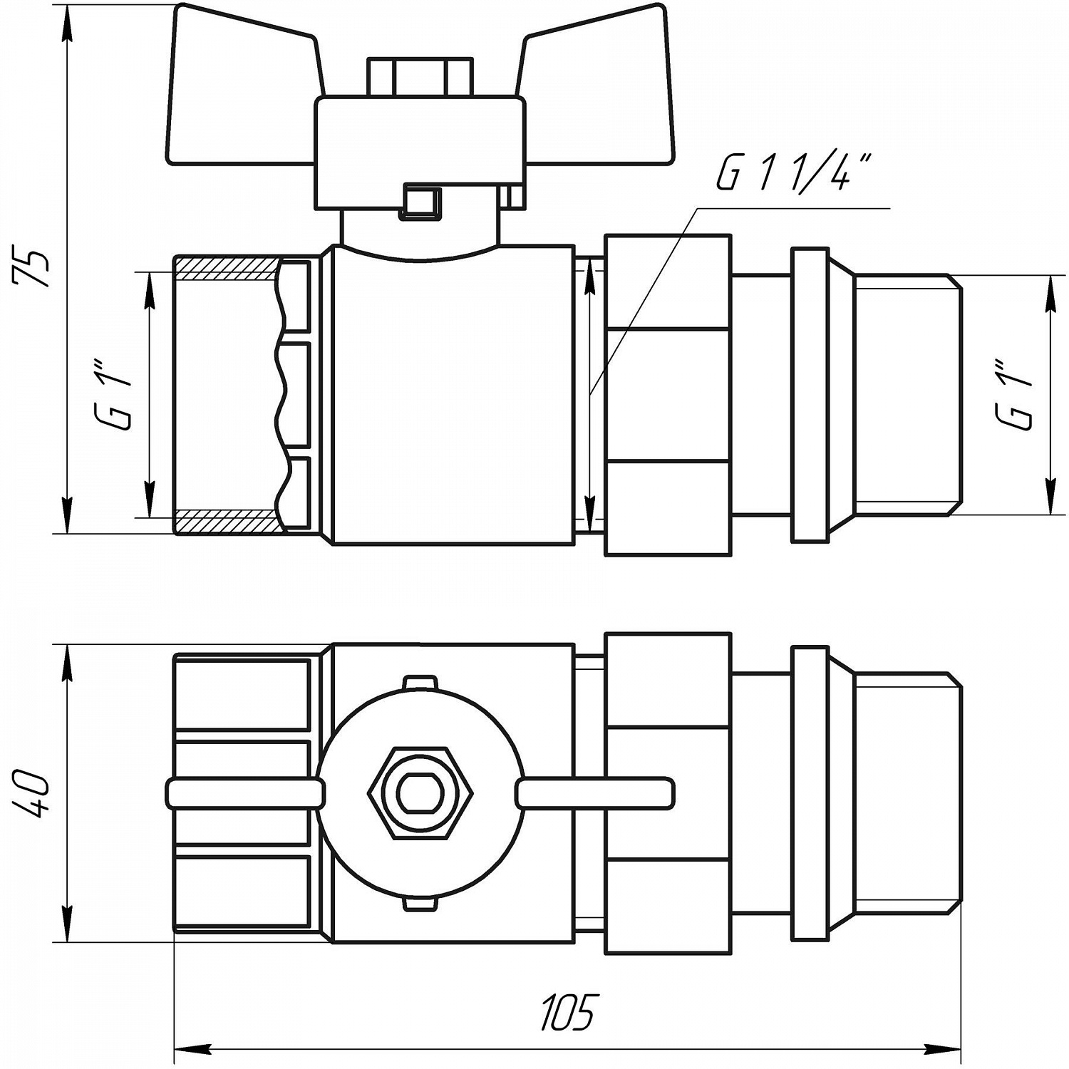 Кран кульовий з американкою Q PROFESSIONAL QP003 PN40 1″ антипротікання, Білий метелик в інтернет-магазині Yago