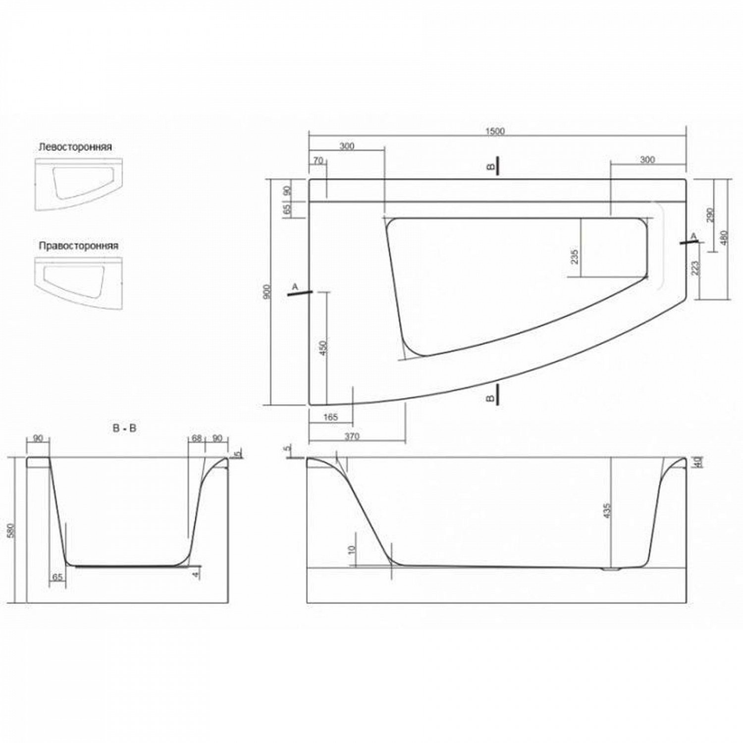 VIRGO MAX  Ванна 150x90 права
