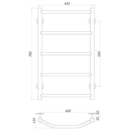 Рушникосушарка UNIO LT W 700-400-5 Драбинка Трапеція вода в інтернет-магазині Yago