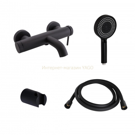 Комплект для ванної кімнати Qtap Robin Black Matt: Змішувач  QTROB3060102B + Тримач QT829910842854OB + Шланг QTHADPVCSQ160B +Лійка QTRUC125BLM45951