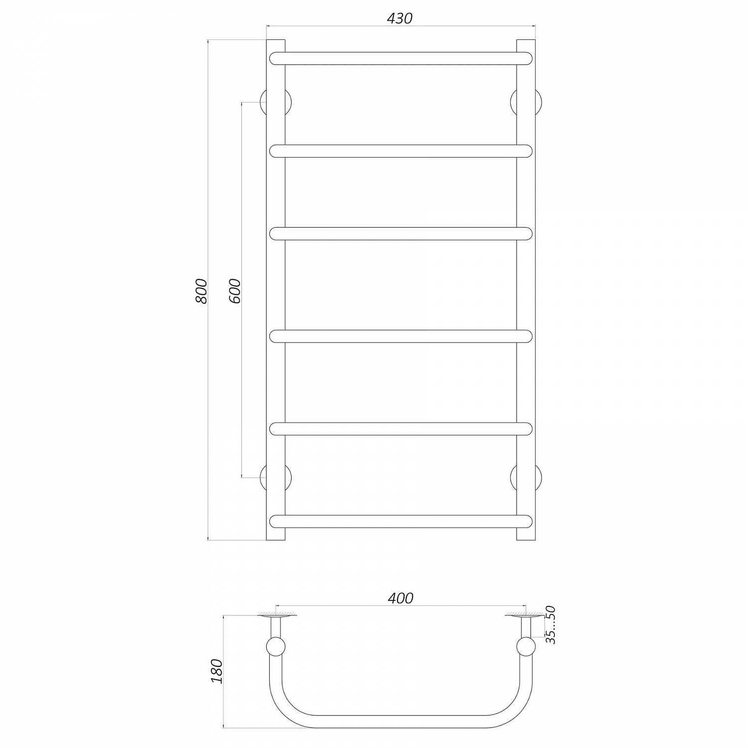 Рушникосушарка UNIO LS W 800-400-6 Драбинка Скоба вода в інтернет-магазині Yago