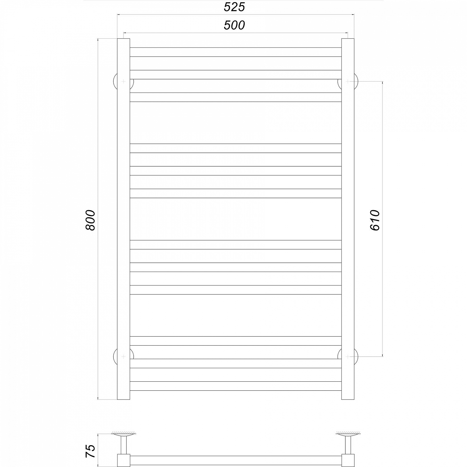 Рушникосушарка UNIO MS W 800-500-12 BLK Модена вода чорна в інтернет-магазині Yago