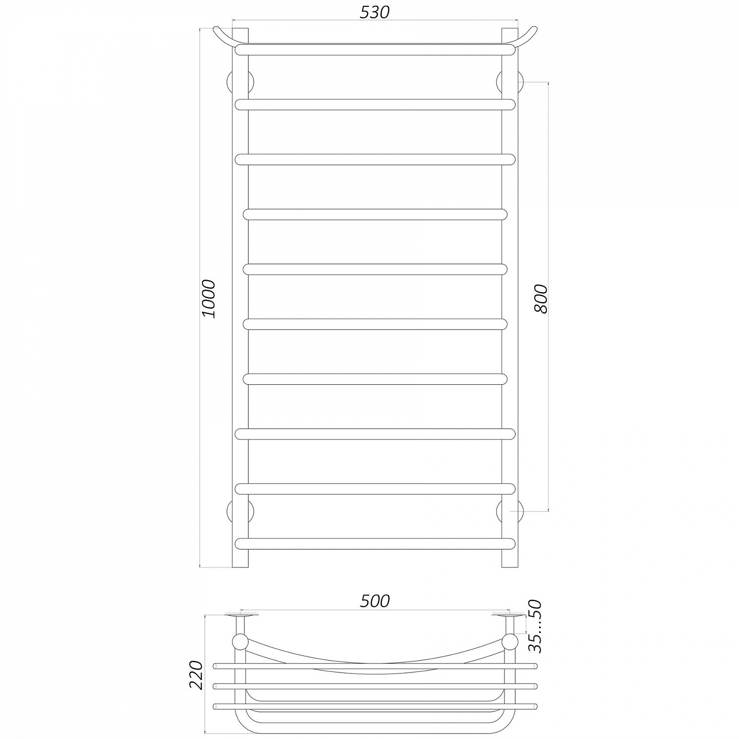 Рушникосушарка UNIO Zp ER 1000-500-10 Зета з полицею електро в інтернет-магазині Yago