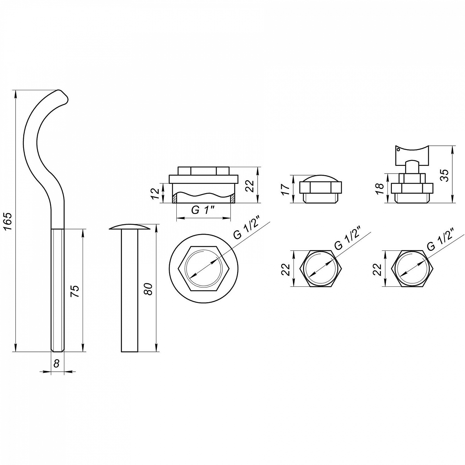 Комплект футорок секційного радіатора CRISTAL NR-2015 1/2″ з 3-кронштейнами (HT 416) в інтернет-магазині Yago