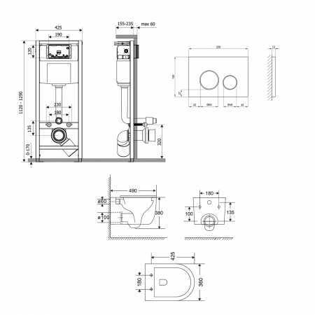 Готове рішення Qtap для ванної кімнати: підвісний унітаз Taurus Ultra Quiet + комплект інсталяції Nest 4 в 1 (кругла клавіша Black mat)