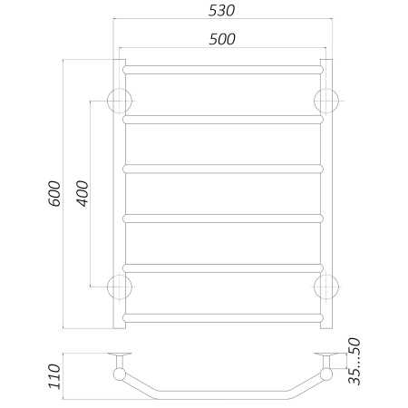 Рушникосушарка UNIO LT W 600-500-6 Драбинка Трапеція вода в інтернет-магазині Yago