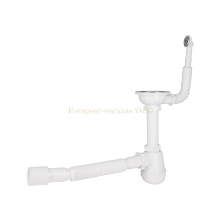 Сифон для кухонної мийки Lidz (WHI) LK14, колбовий з круглим переливом (вихід 50 мм)