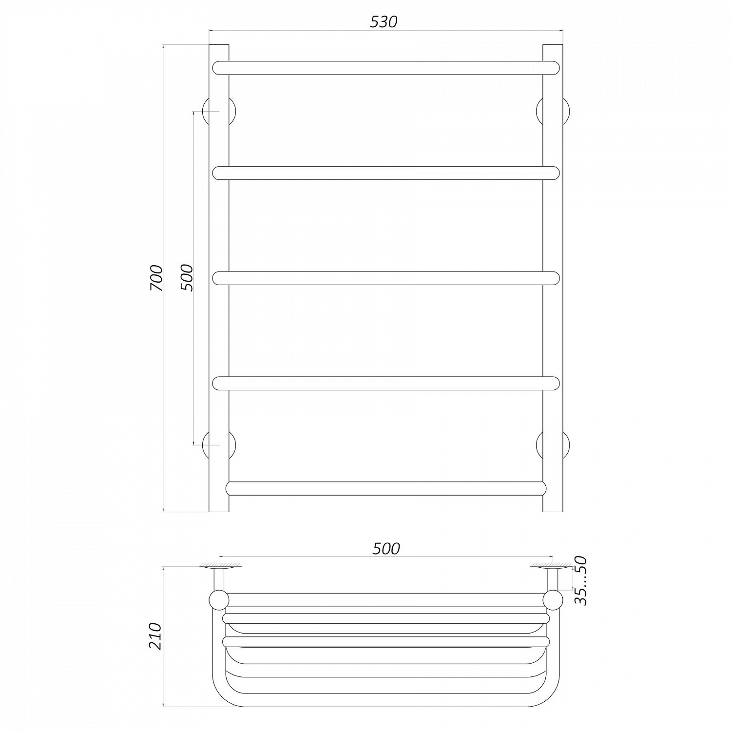 Рушникосушарка UNIO KSp W 700-500-5 Каскад скоба з полицею вода в інтернет-магазині Yago