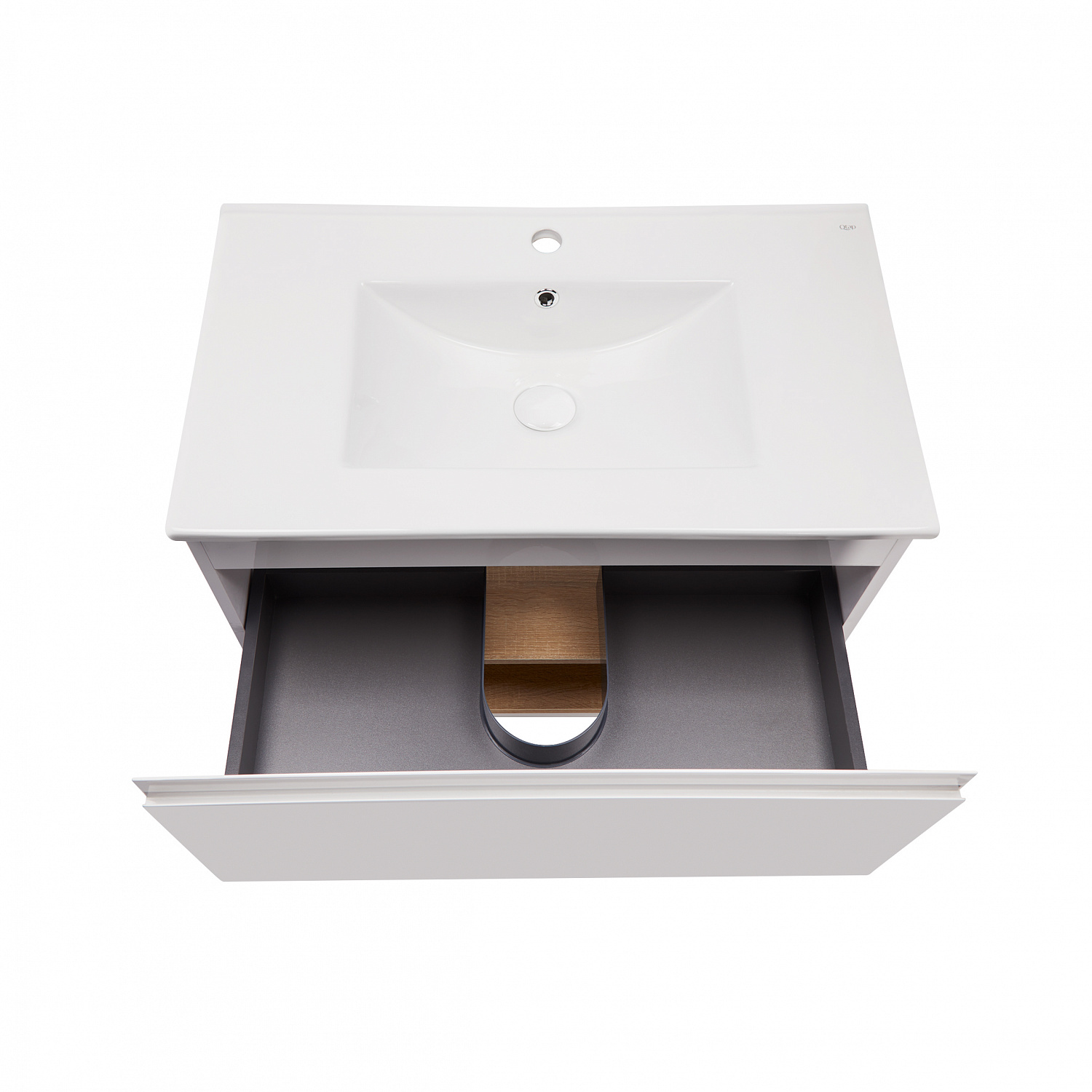 Комплект Qtap Robin 700х580х437 White/Whitish oak тумба підвісна + раковина урізна QT1372TPВ7001WWO