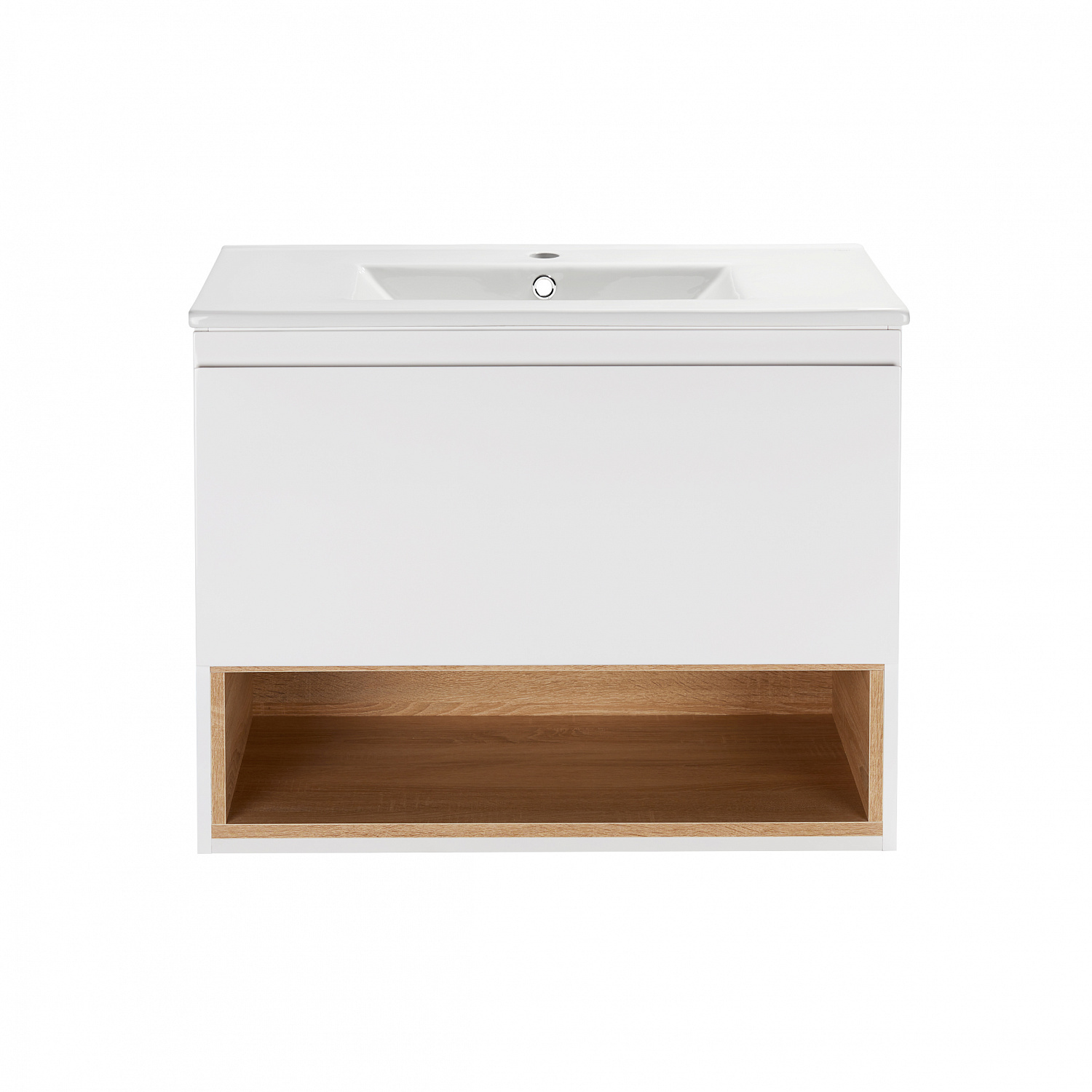 Комплект Qtap Robin 700х580х437 White/Whitish oak тумба підвісна + раковина урізна QT1372TPВ7001WWO