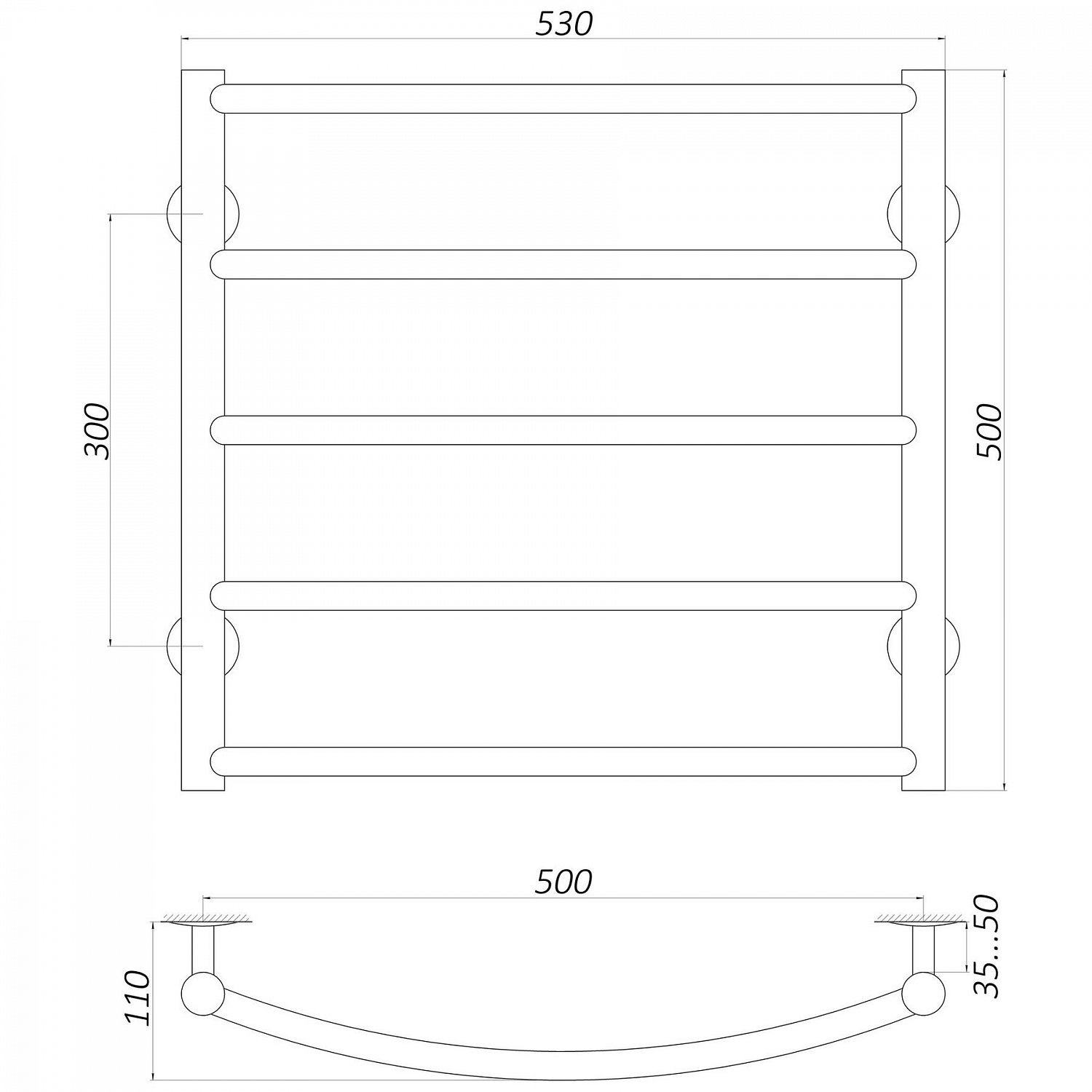 Рушникосушарка UNIO LD W 500-500-5 BLK Драбинка Дуга вода чорна в інтернет-магазині Yago