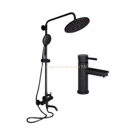 Комплект змішувачів Lidz Aria Black: Душова система LDARI1031BLA43370 + Змішувач для раковини LDARI001FBLA43367