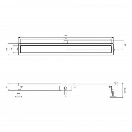 Корпус лінійного трапу із нержавіючої сталі Taurus 700 з сухим затвором Qtap