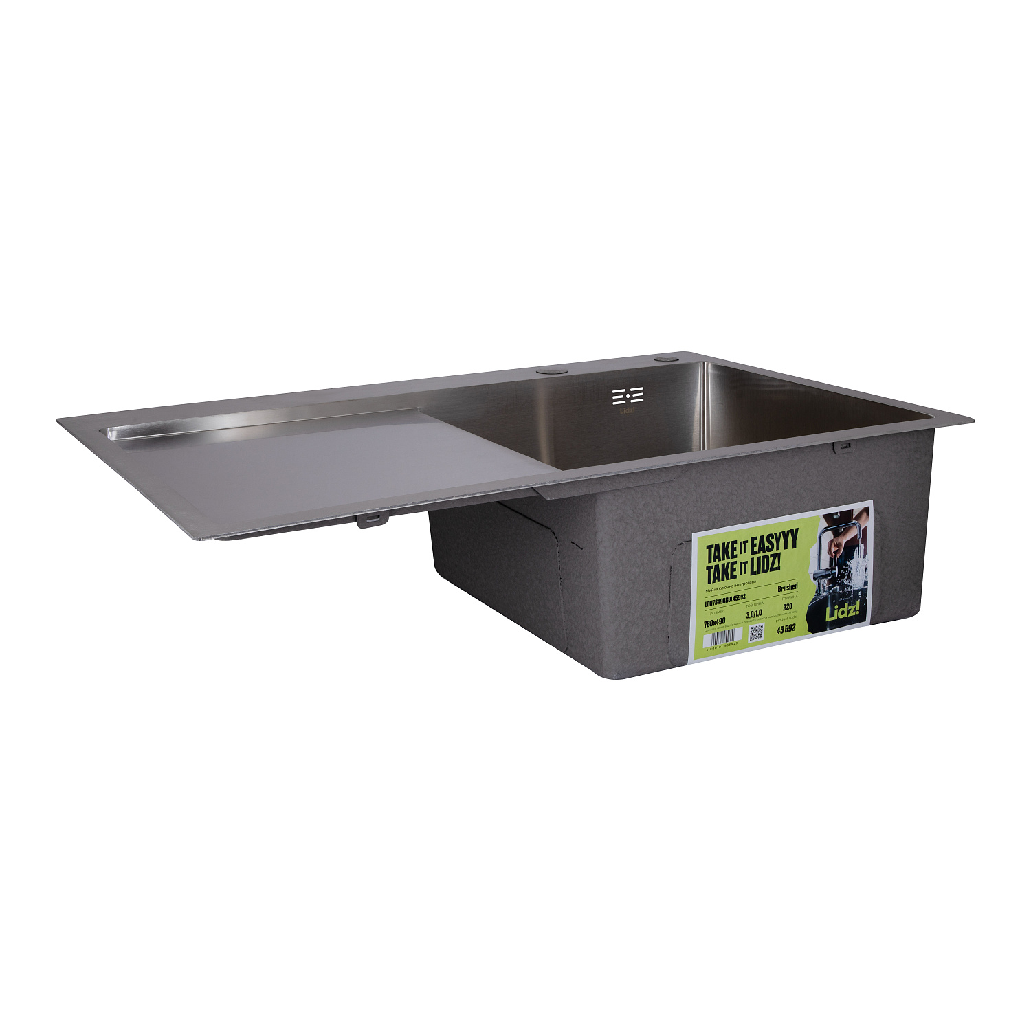 Мийка для кухні інтегрована Lidz Handmade H7849L крило ліворуч (LDH7849BRUL45592) Brushed Steel 3,0/1,0 мм