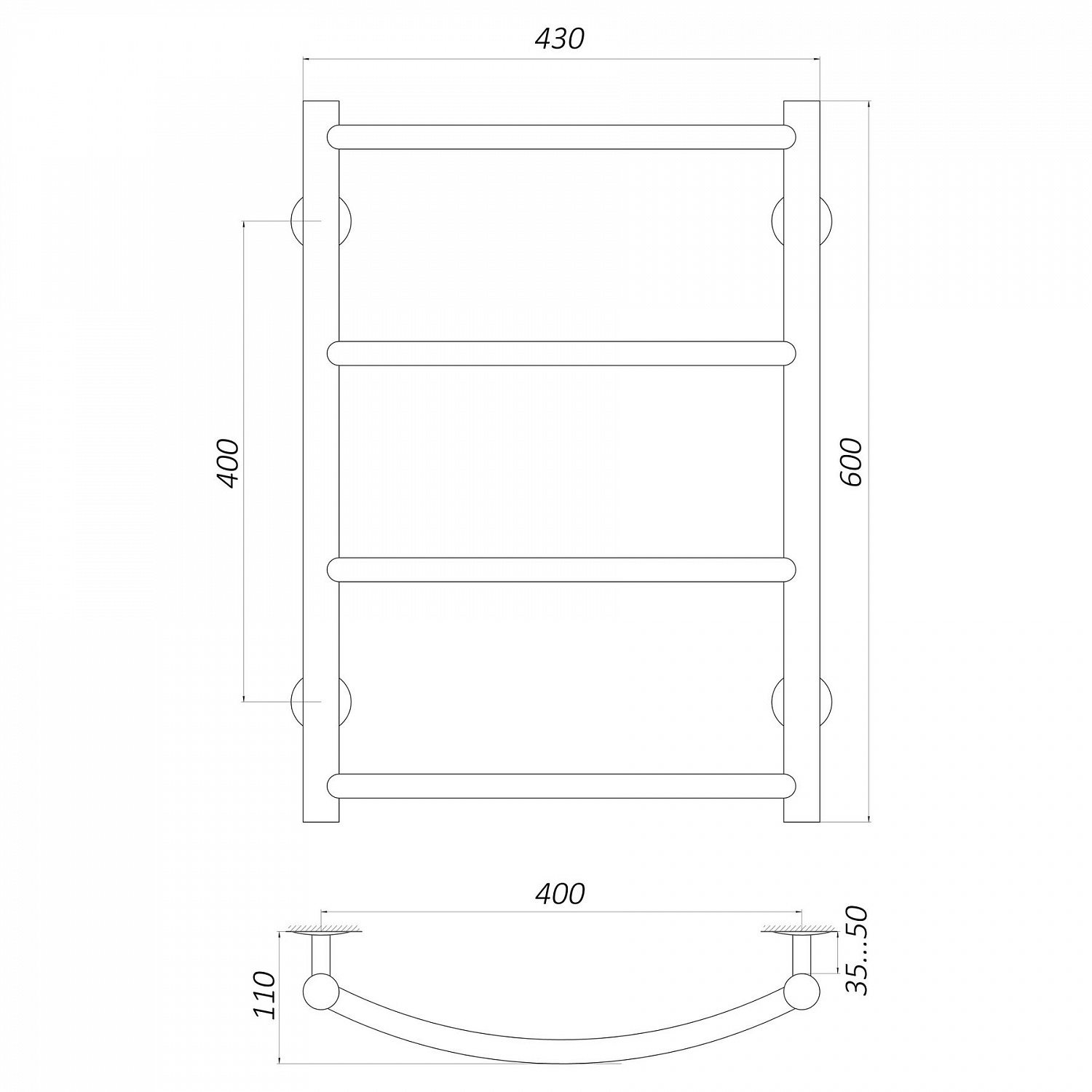 Рушникосушарка UNIO LD W 600-400-4 Драбинка Дуга вода в інтернет-магазині Yago