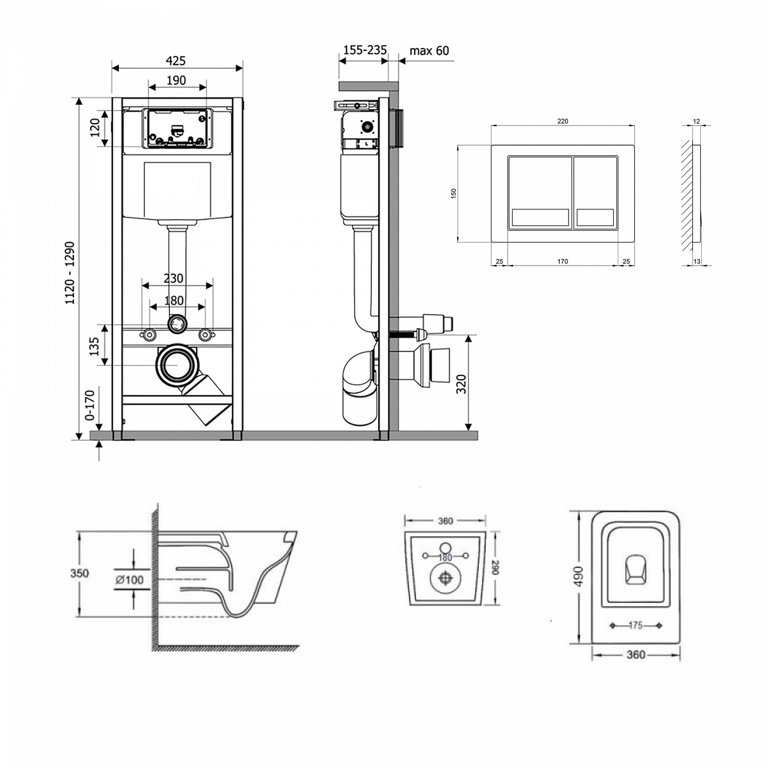 Готове рішення Qtap для ванної кімнати: підвісний унітаз Crow Ultra Quiet + комплект інсталяції Nest 4 в 1 (квадратна клавіша Satin)