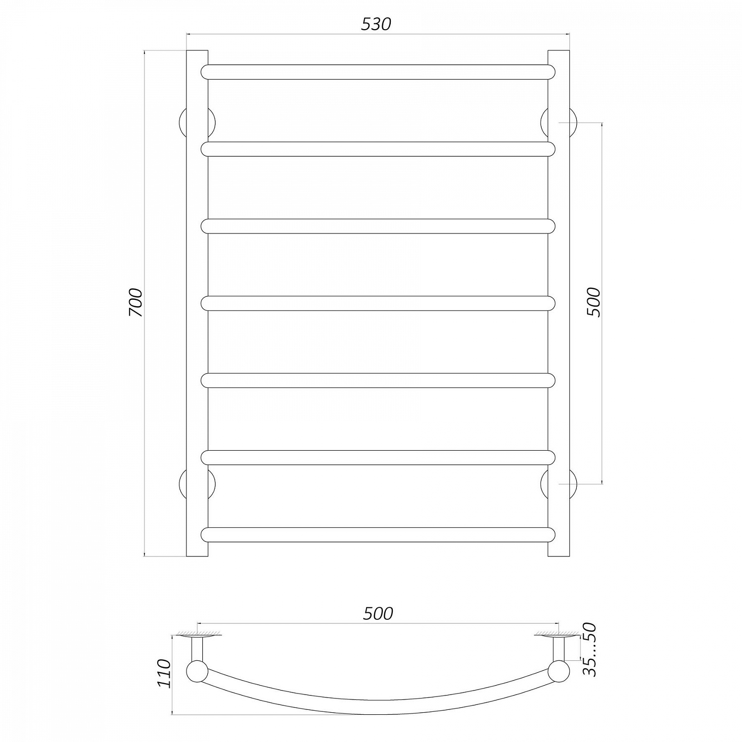 Рушникосушарка UNIO LD W 700-500-7 BLK Драбинка Дуга вода чорна в інтернет-магазині Yago