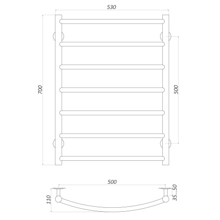 Рушникосушарка UNIO LD W 700-500-7 BLK Драбинка Дуга вода чорна в інтернет-магазині Yago