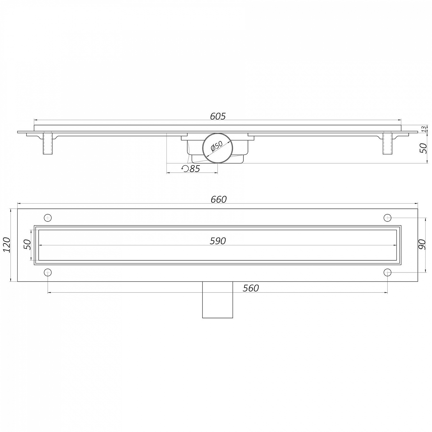 Трап лінійний душовий TILLO TM009-60C 60см