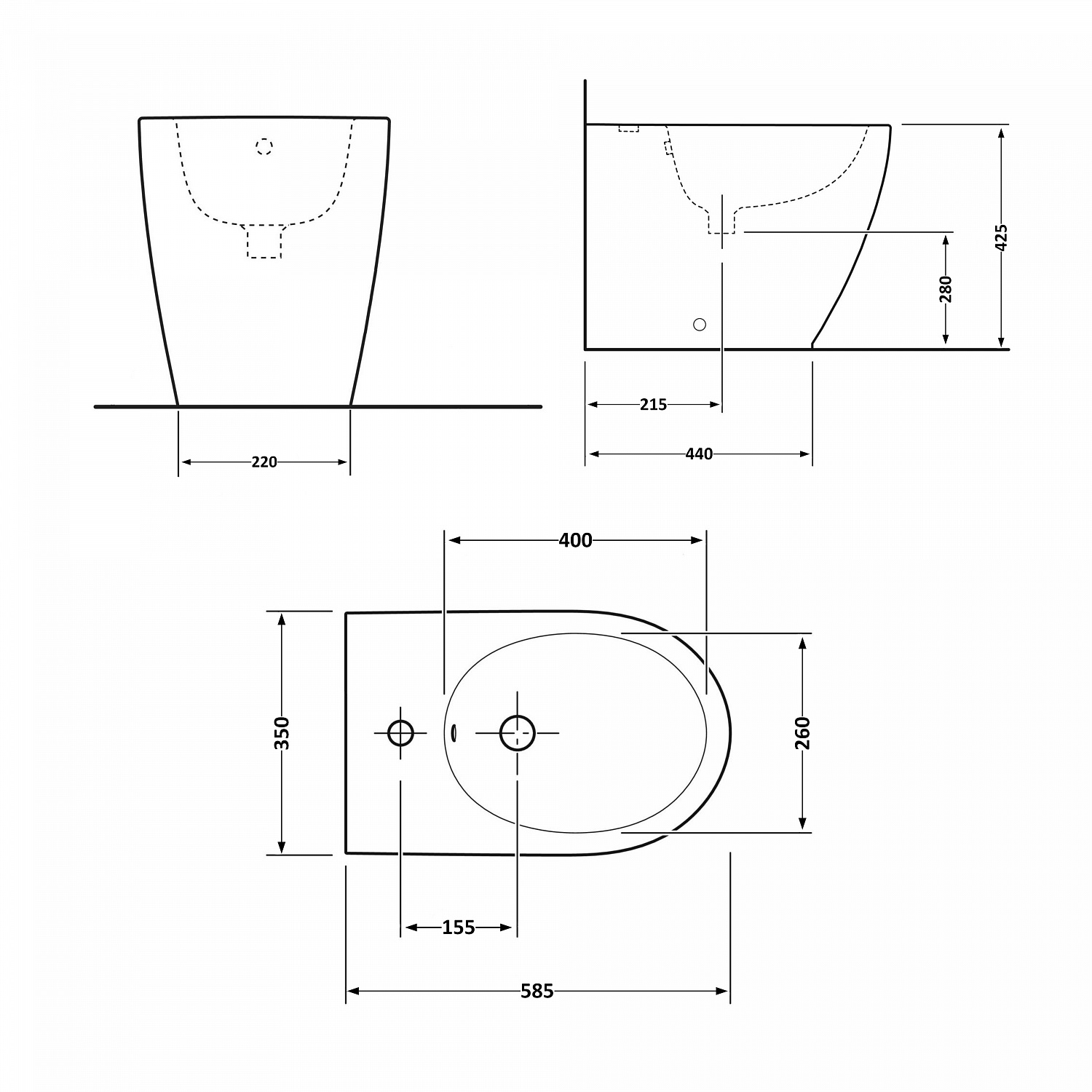 Біде підлогове Qtap Scorpio 530x360x395 Matt black QT14441003CMB