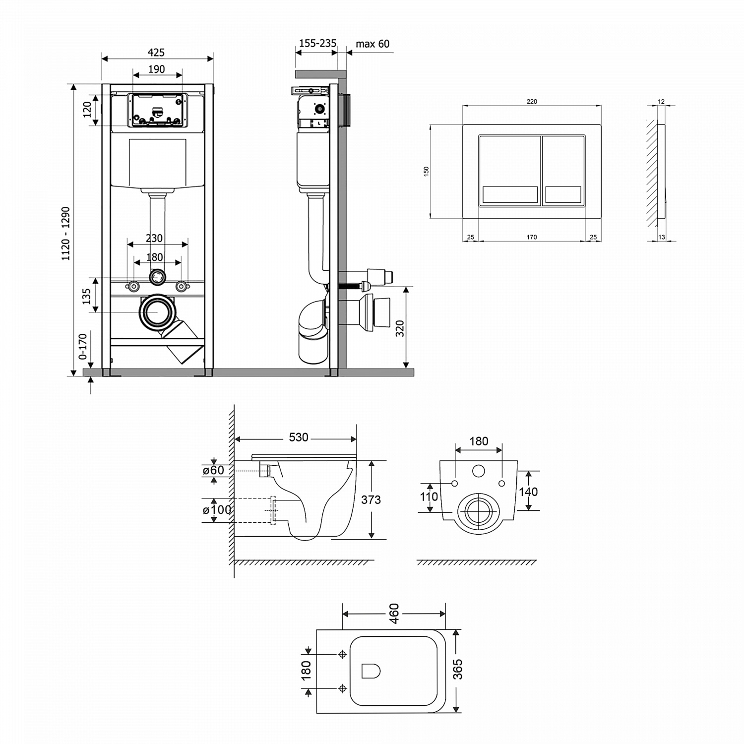 Готове рішення Qtap для ванної кімнати: підвісний унітаз Gemini Ultra Quiet + комплект інсталяції Nest 4 в 1 (квадратна клавіша Satin)