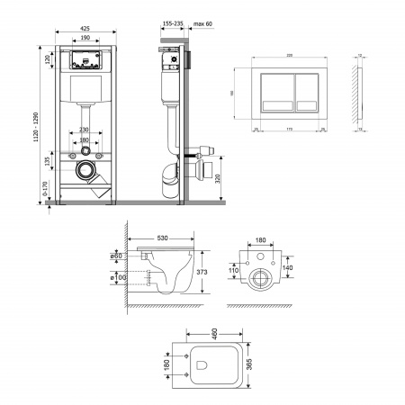Готове рішення Qtap для ванної кімнати: підвісний унітаз Gemini Ultra Quiet + комплект інсталяції Nest 4 в 1 (квадратна клавіша Satin)