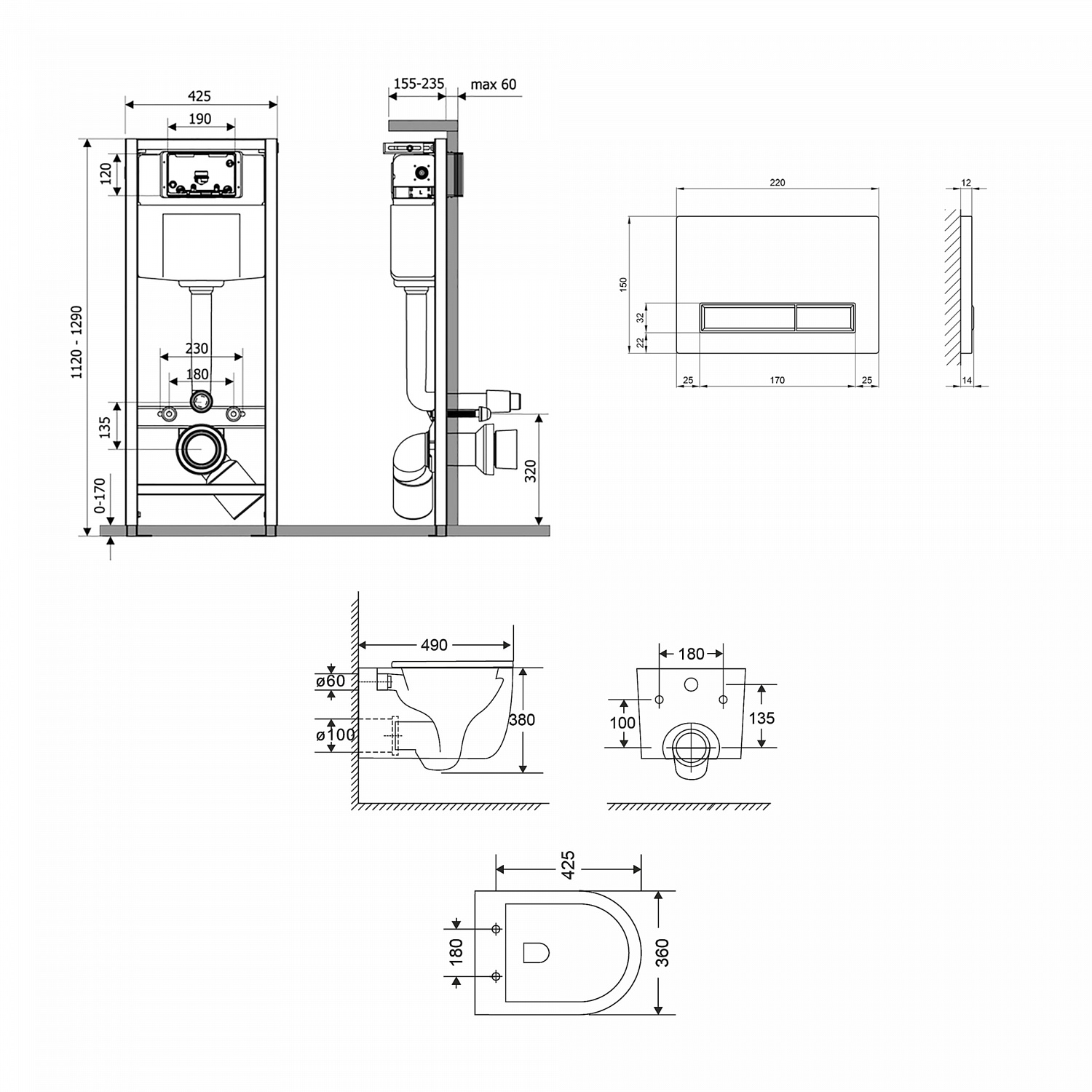 Готове рішення Qtap для ванної кімнати: підвісний унітаз Taurus Ultra Quiet + комплект інсталяції Nest 4 в 1 (лінійна клавіша Chrome)