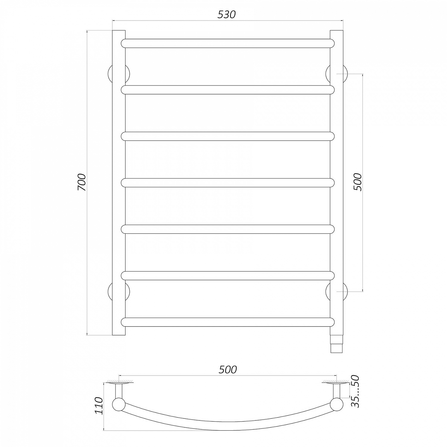 Рушникосушарка UNIO LD EL 700-500-7 BLK Драбинка Дуга електро чорна в інтернет-магазині Yago