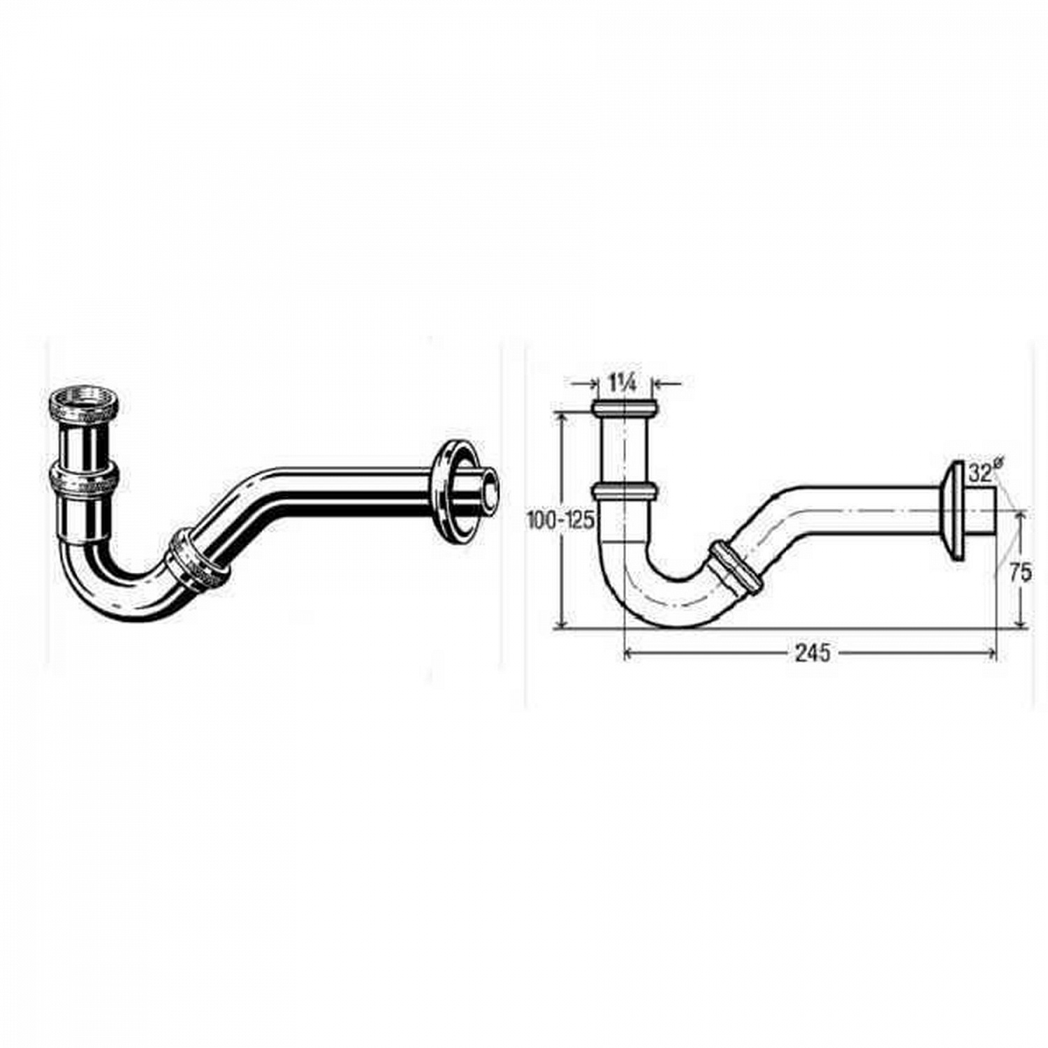 Сифон для бІде VIEGA 1 1/4″х1 1/4″ хром трубний 103781