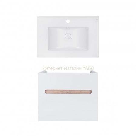 Комплект Qtap тумба підвісна Virgo 700х580х437 мм White/Whitish oak + раковина урізна Albatross E QT71V44076