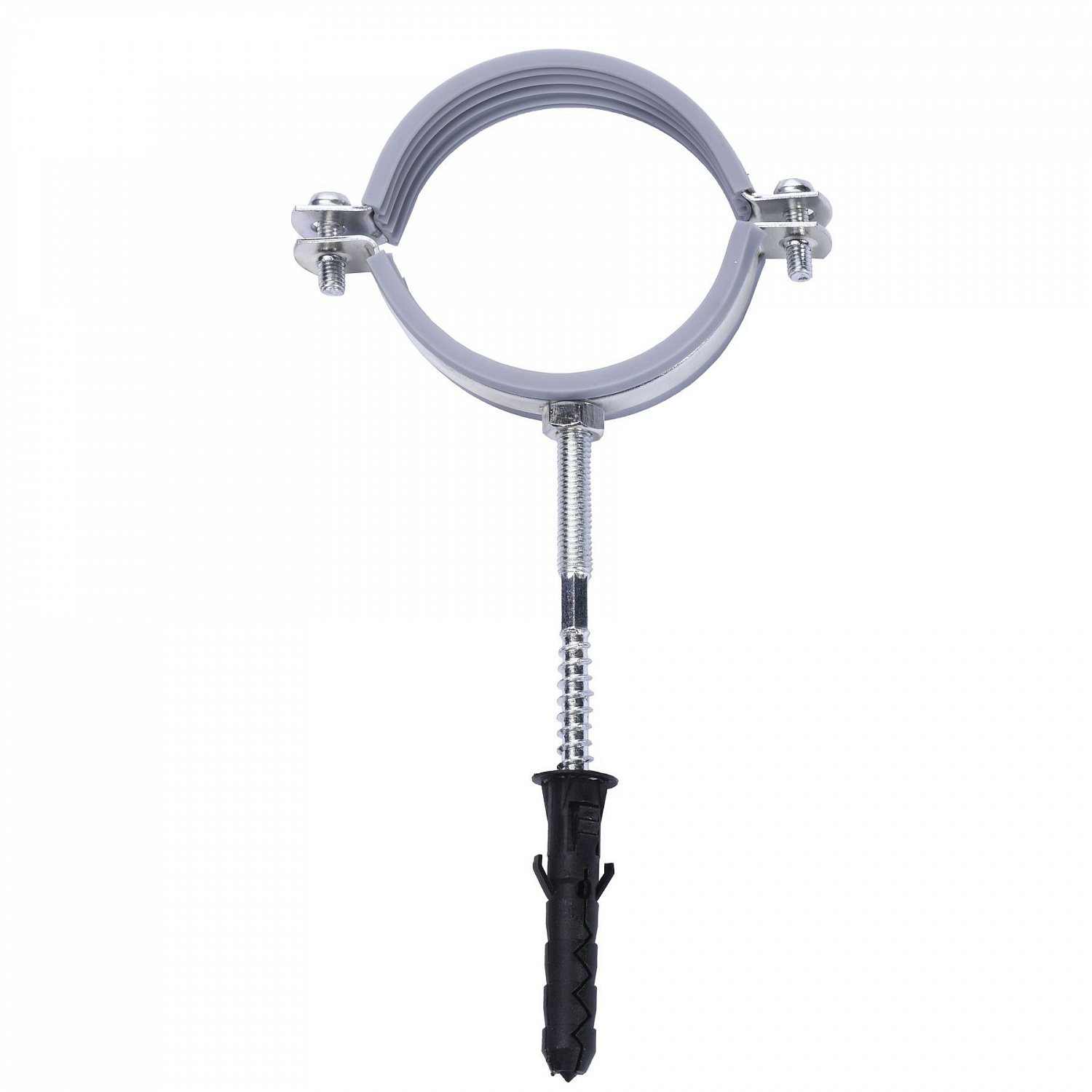 Хомут в зборi CR 2 1/2″ (70-80мм) з гвинтом-шурупом 8*100 та дюбелем в уп., сірий в інтернет-магазині Yago