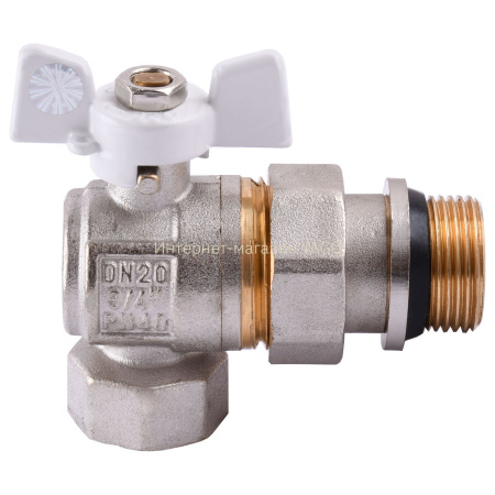 Кран кульовий кутовий з американкою Q PROFESSIONAL QP004 PN40 3/4″ антипротікання, Білий метелик в інтернет-магазині Yago