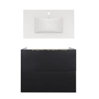 Комплект: тумба Tern підлогова 2 ящики висувних Push-to-Open, 800х580х437 мм Matt Black + раковина Albatross New Qtap