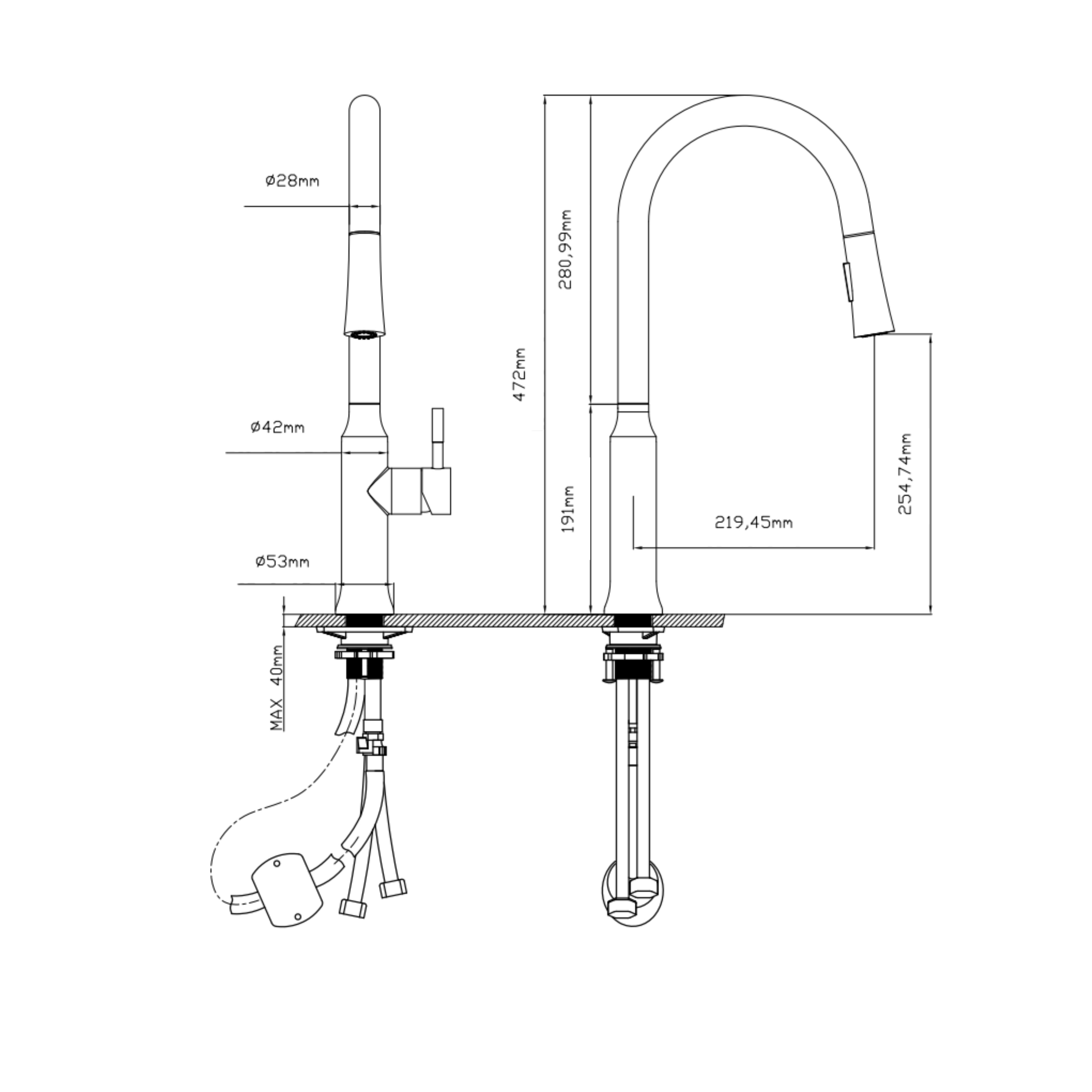 Змішувач для кухні Qtap Baruska з висувним виливом QTBAR9137103UB Black Matt