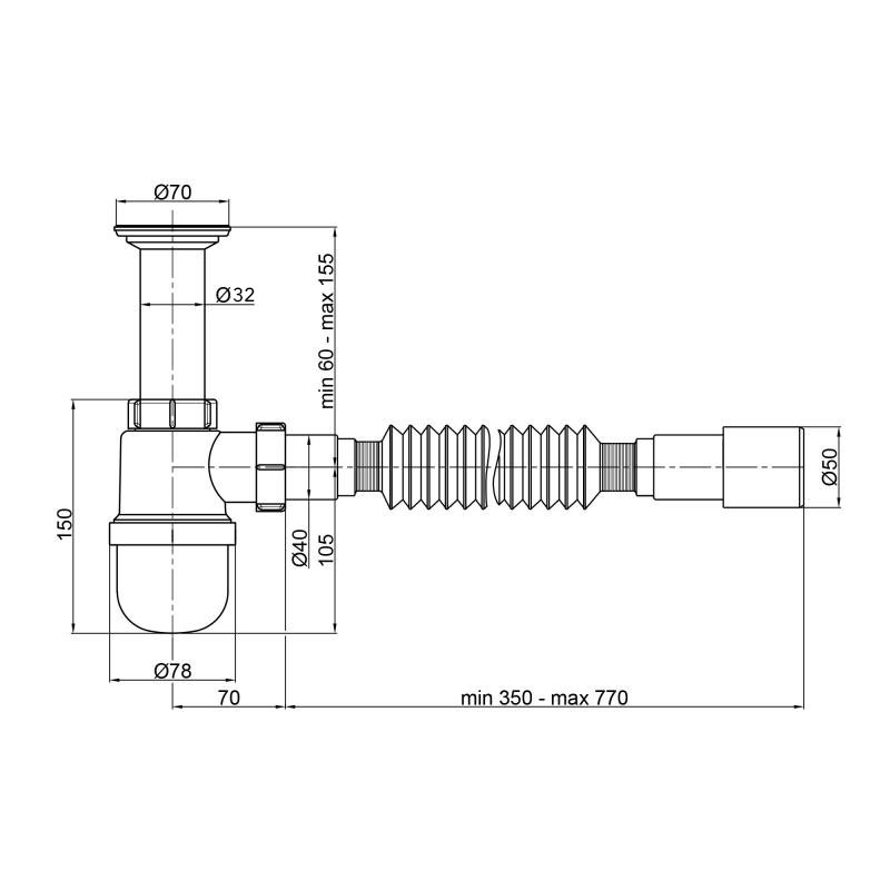 Сифон для раковини Lidz (WHI) 60 06 Y001 01 (вихід 50 мм)