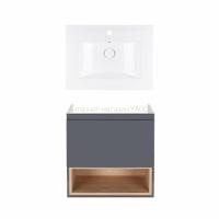 Комплект Qtap тумба підвісна Robin 600х580х437 мм Graphite/Whitish oak + раковина урізна Albatross QT71RO44041