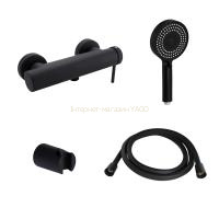 Комплект Qtap Robin Black Matt: Змішувач  QTROB4060102B + Тримач QT829910842854OB + Шланг QTHADPVCSQ160B + Лійка QTRUC125BLM45951