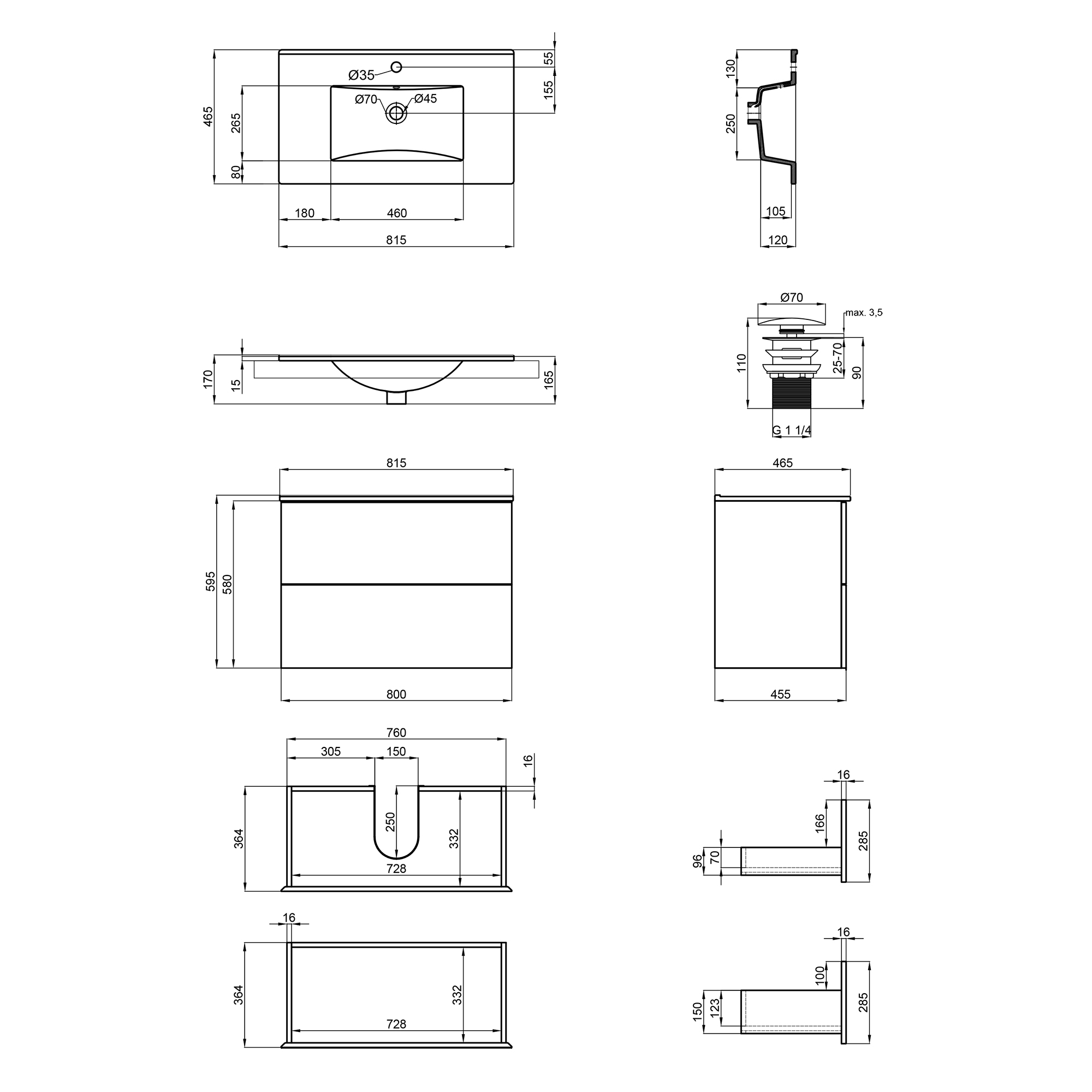 Комплект Qtap Tern 800х580х437 Matt black тумба підвісна + раковина урізна QT1772TPL8023080CMB