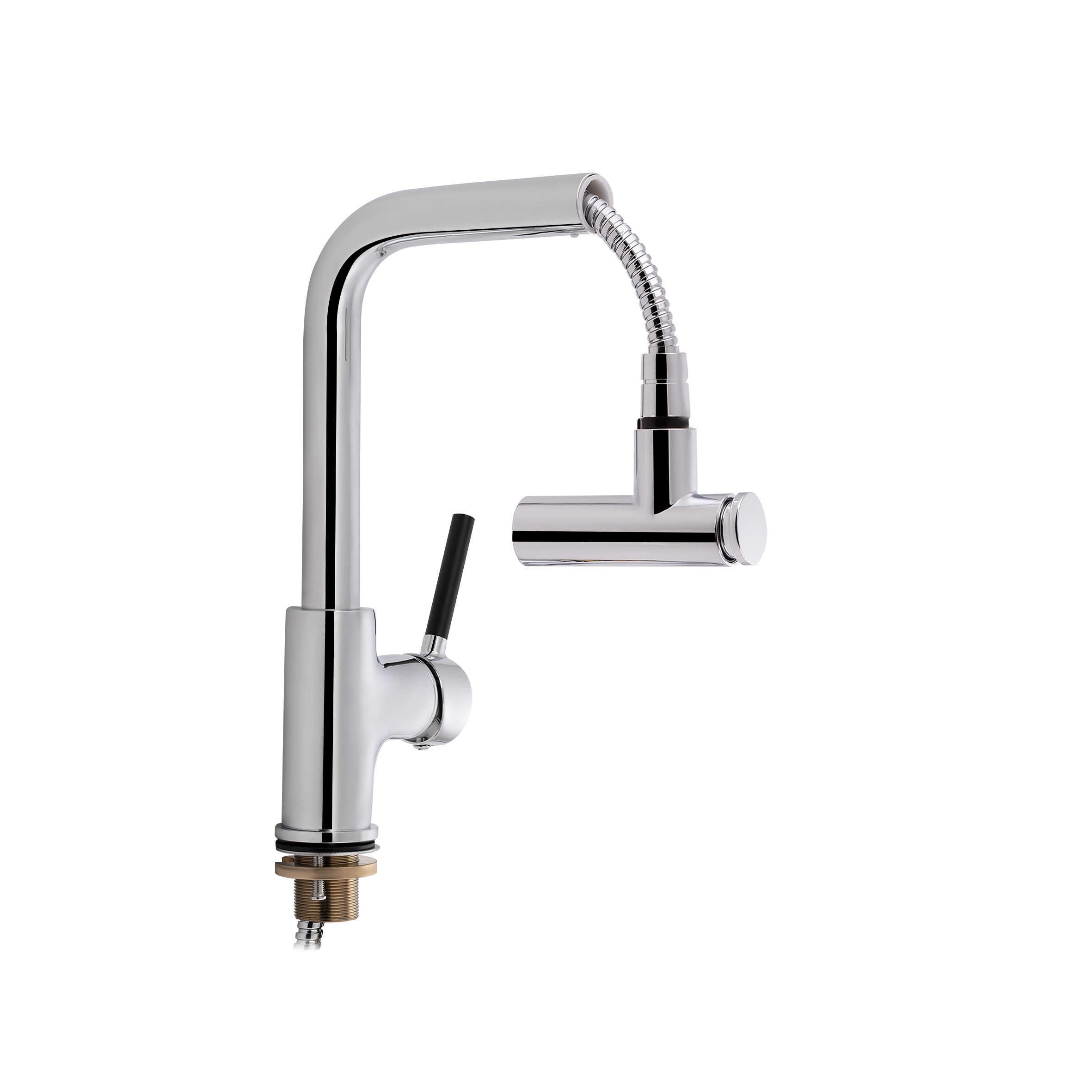 Змішувач для кухні Qtap Inspai з висувним виливом QTINSCRM013F Chrome/Black