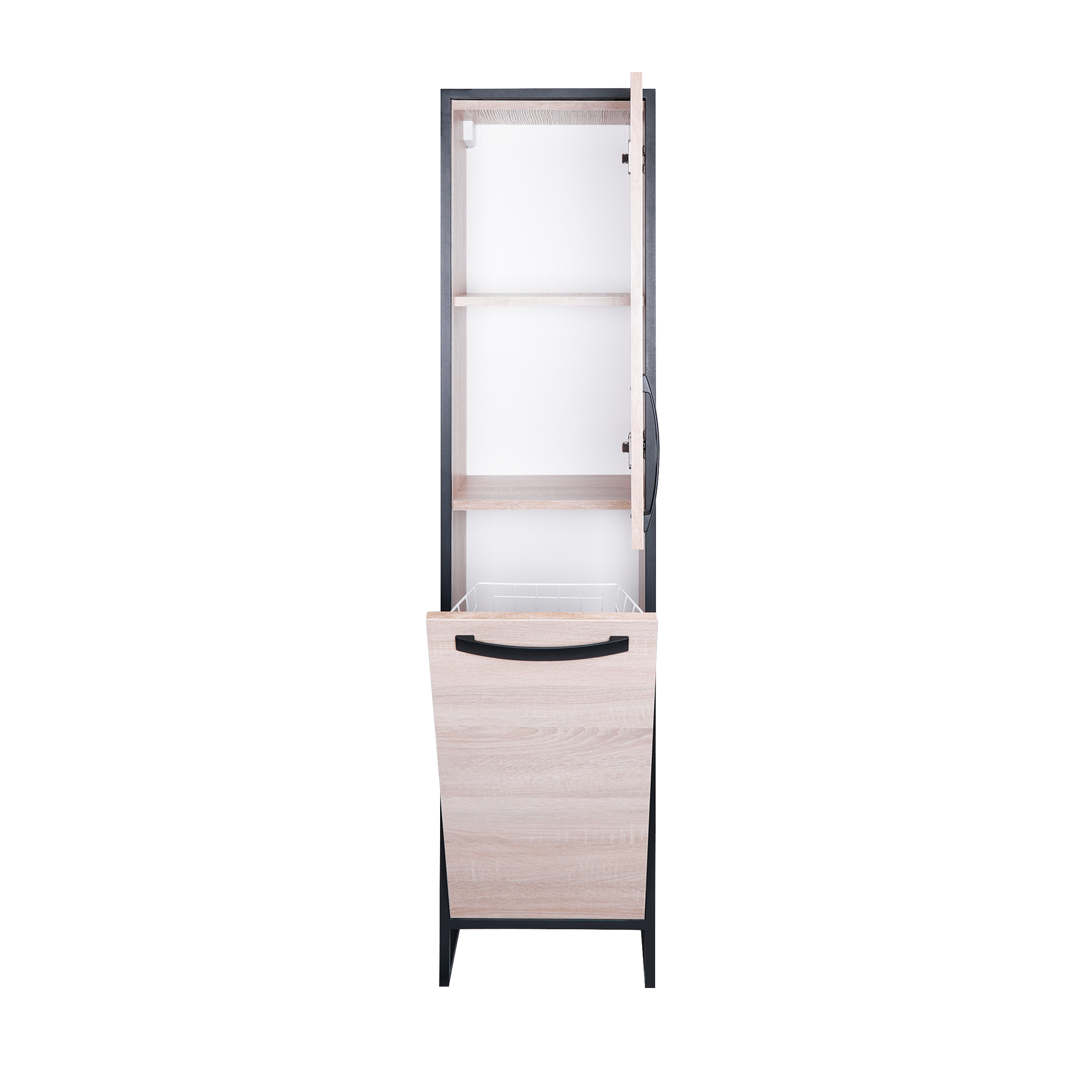 Пенал підлоговий Qtap Taurus 350х1750х300 Whitish oak з кошиком для білизни QT2475PN175KRWO