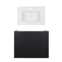 Комплект: тумба Tern підвісна 2 ящики висувних Push-to-Open, 700х580х437 мм Matt Black + раковина Albatross E Qtap