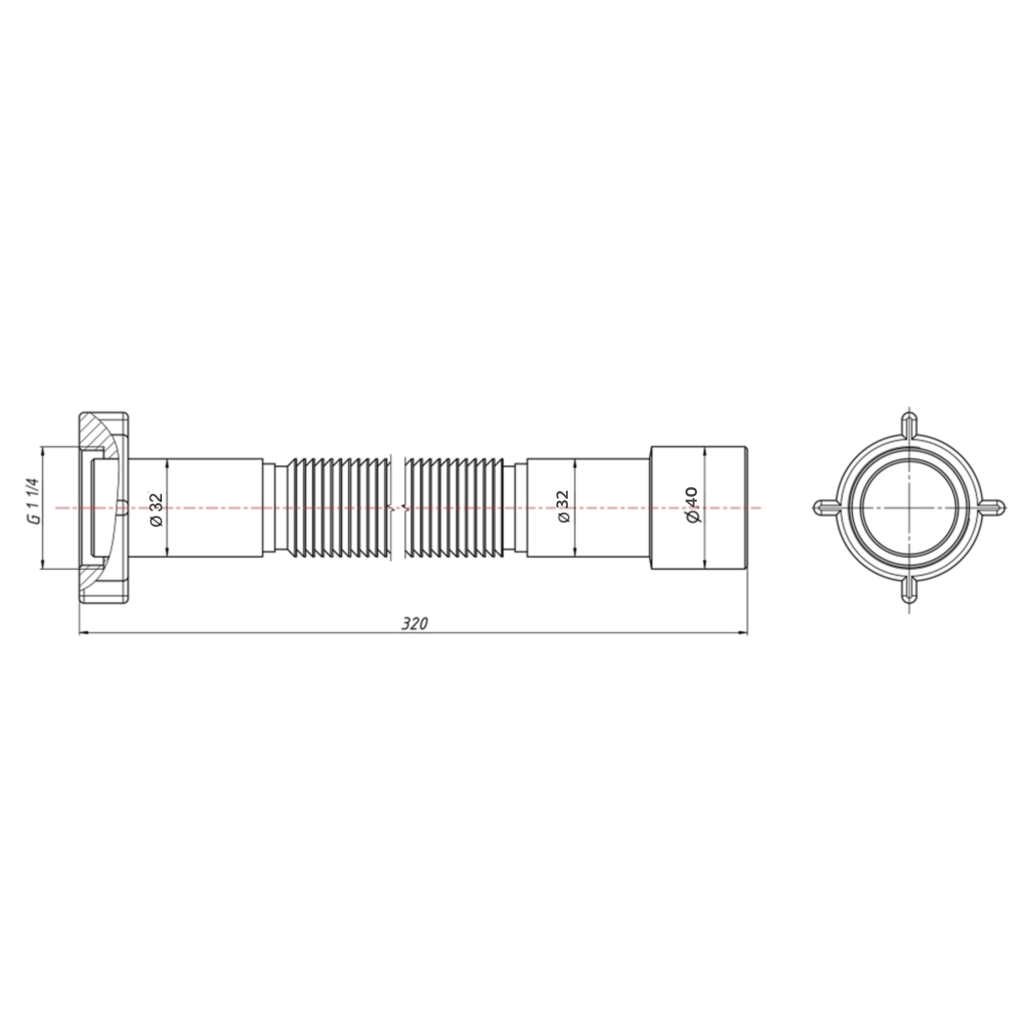 Гнучка труба Lidz LG03 з накидною гайкою 11/4" довжина 600 мм