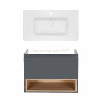 Комплект Qtap тумба підвісна Robin 800х580х437 мм Graphite/Whitish oak + раковина урізна Albatross 9H QT71RO44053