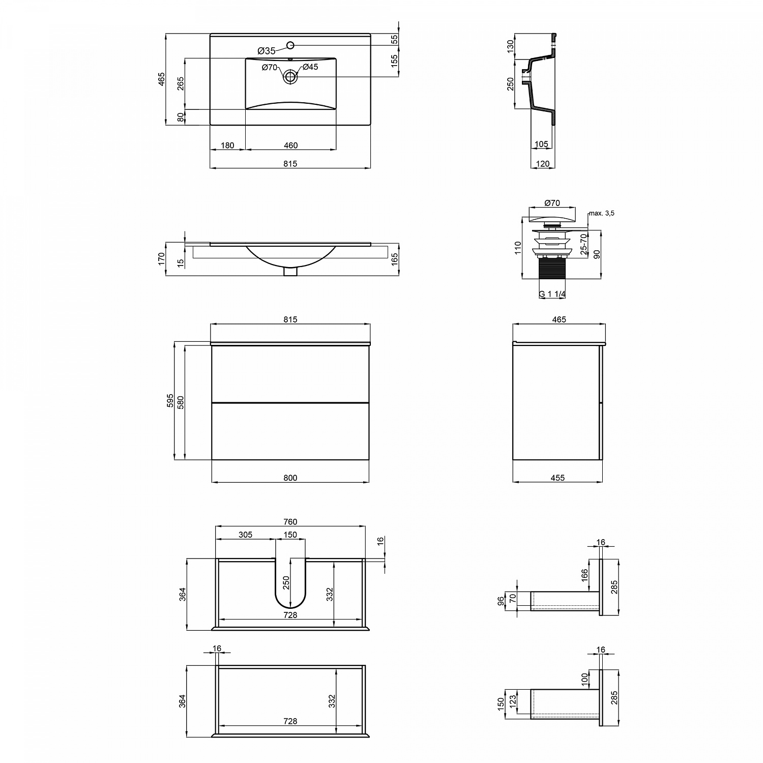 Комплект Qtap Tern 800х580х437 White тумба підвісна + раковина урізна QT1772TPL8013080CW