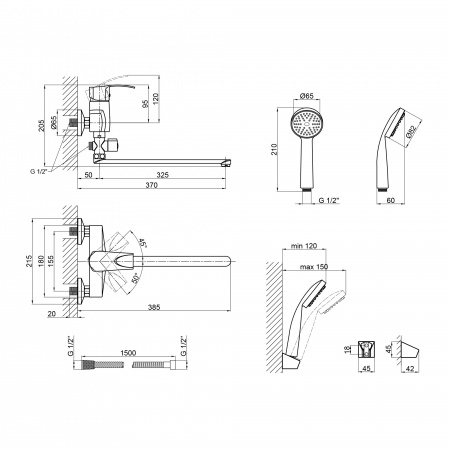Змішувач для ванни Lidz Anny 005C2 з поворотним виливом (з душовим гарнітуром) (k40) LDANN005C2CRM35102 Chrome