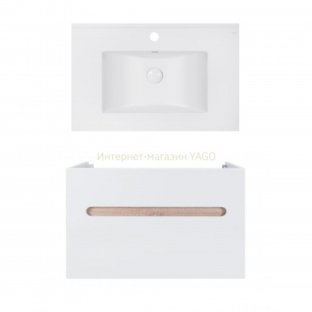 Комплект Qtap тумба підвісна Virgo 800х580х437 мм White/Whitish oak + раковина урізна Albatross E QT71V44082