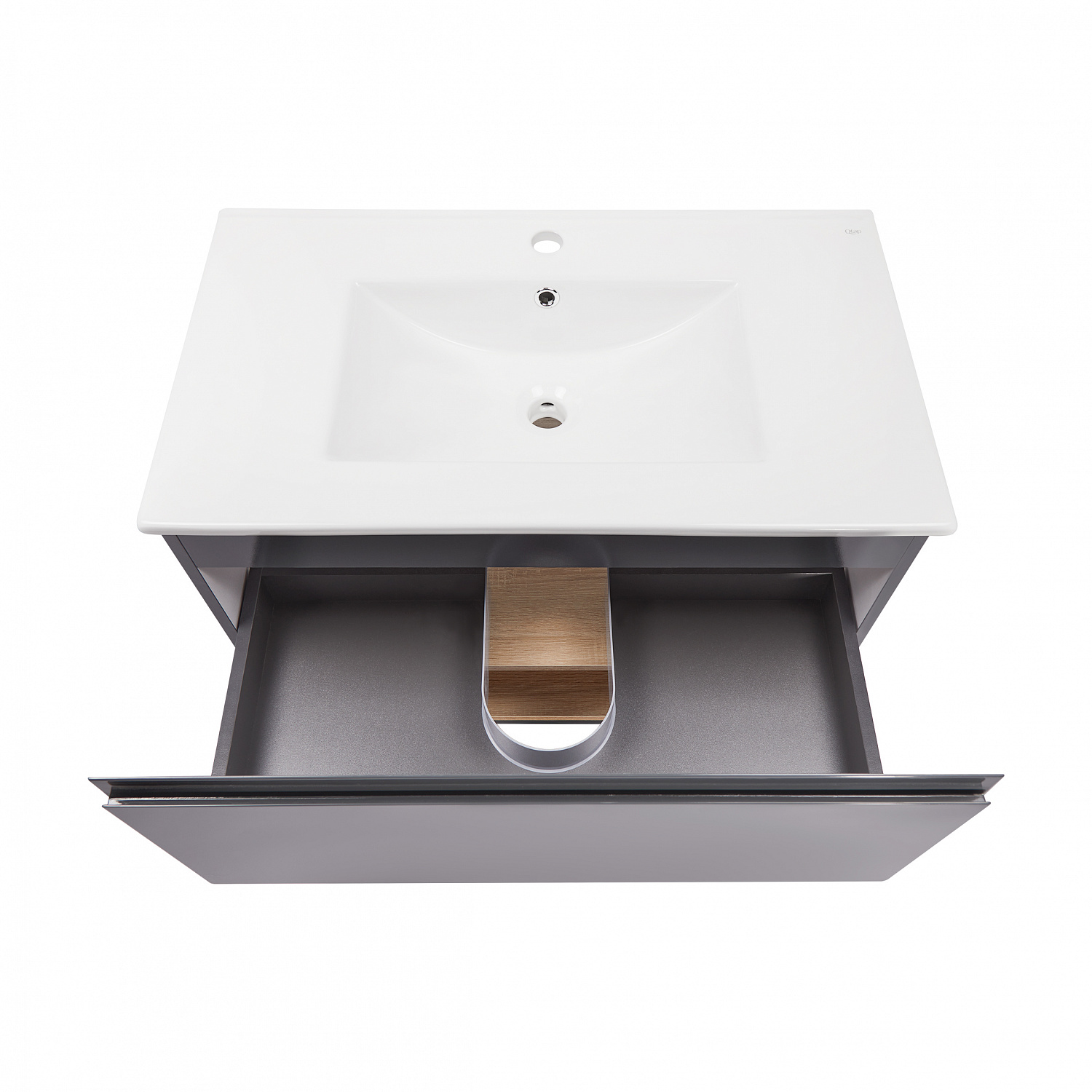 Комплект Qtap Robin 800х580х437 Graphite/Whitish oak тумба підвісна + раковина урізна QT1372TPВ8002GWO