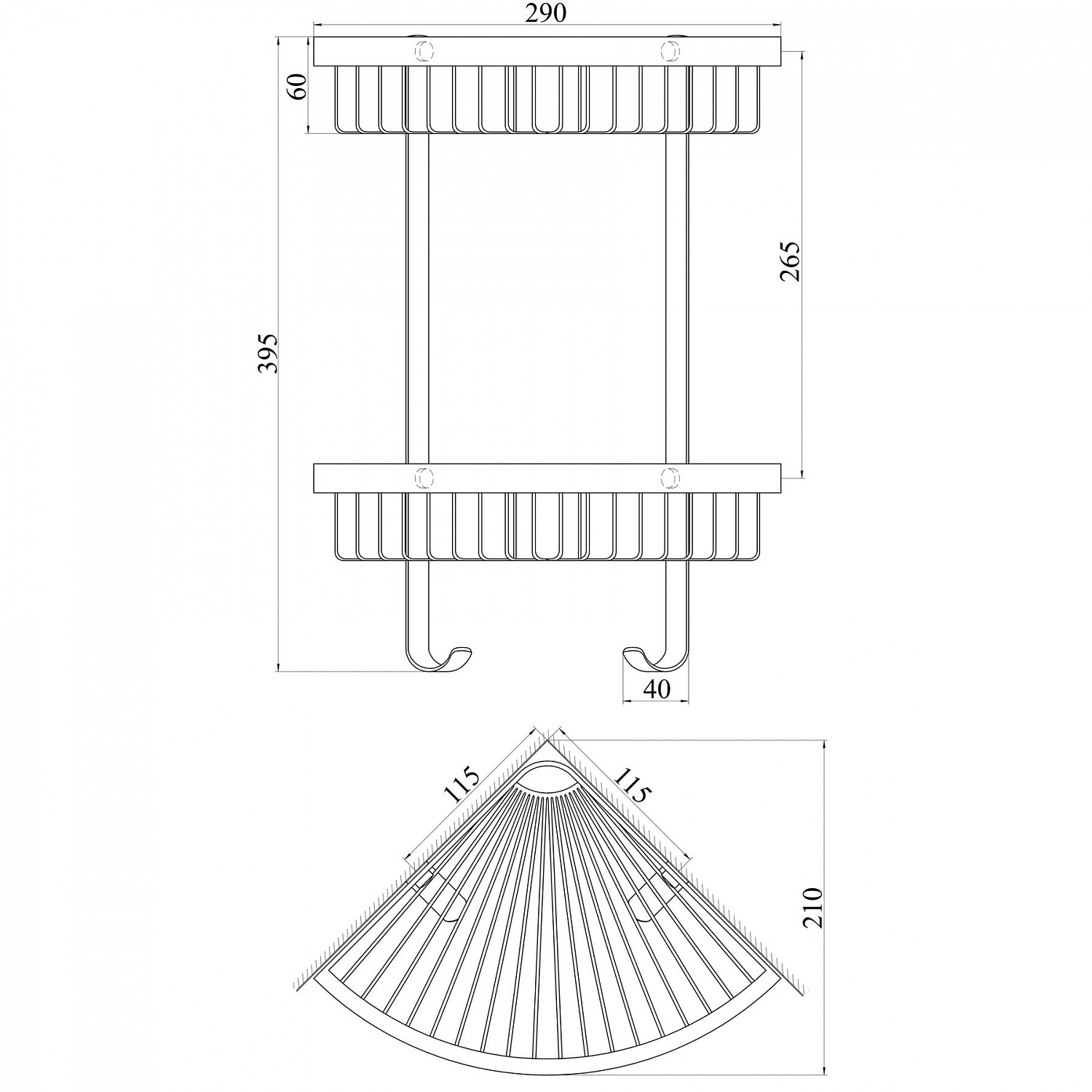 Полка подвійна кутова TOPAZ TKB-4115-2-BL