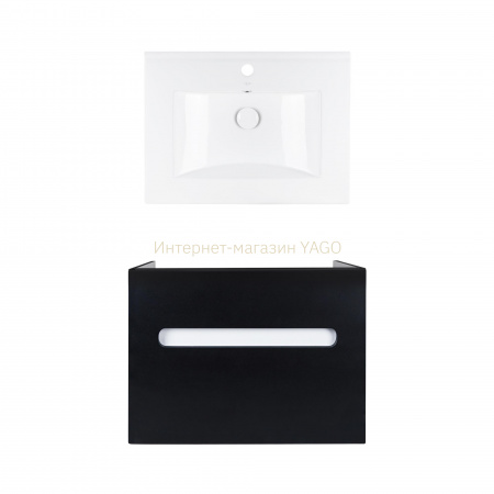 Комплект Qtap тумба підвісна Virgo 600х580х437 мм Black/White + раковина урізна Albatross QT71V44056